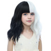 DUDUWIG Black White Split Wig for Kids Girls Short Half Black Half White Wig With Bangs Black Child White and Black Wigs