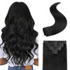 Snoilite Clip in Hair Extensions Real Human Hair Jet Black Human Hair Extensions Clip Ins 18 Inch 8pcs 140g Straight Rea