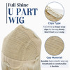 Full Shine U Shaped Wigs Platinum Blonde Half Part Hair Pieces U Wig One Piece Hair Extensions Natural Blonde Hair 135g