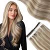 Moresoo Blonde Tape in Hair Extensions Real Hair Light Brown Mix with Platinum Blonde Human Hair Extensions Tape in Invi