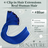 RUNATURE Blue Clip in Hair Extensions Real Human Hair Extensions Clip ins Blue Human Hair Clip in Extensions 14 Inch Cli