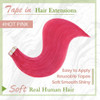 RUNATURE Pink Tape in Hair Extensions Human Hair Hot Pink Hair Extensions Tape Ins for Highlight Party Skin Weft Tape in