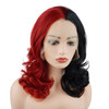 Meiyite Hair Wavy Shoulder Length 16inch Half Black Half Red Mix Realistic Synthetic Lace Front Wigs