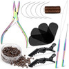 NEWISHTOOL Hair Extension Tool Kit Silicone Micro Beads Stainless Steel Beads Plier Metal Bead Threader and Needle Pulli