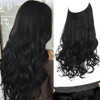 SARLA Invisible Wire Hair Extensions with 3 Clips Long Synthetic Wavy Curly Hairpiece Adjustable Transparent Headband fo