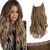 SARLA Invisible Wire Hair Extensions with 3 Clips Short Synthetic Wavy Curly Hairpiece Adjustable Transparent Headband f