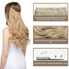 SARLA Ombre Invisible Wire Hair Extensions with 3 Clips Long Synthetic Wavy Curly Hairpiece Adjustable Transparent Headb