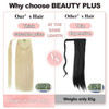 BEAUTY PLUS 18 Straight Wrap Around Ponytail Human Hair extensions for Women 100gram Bleach Blonde 613