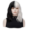 QACCF Short Wavy Shoulder Length Women Full Bang Heat Resistant Wig Black and White