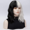 QACCF Short Wavy Shoulder Length Women Full Bang Heat Resistant Wig Black and White