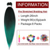 PreStretched Braiding Hair Extensions Ombre Black to Green 26 inch 8 Packs Synthetic Crochet Braids Hot Water Setting Pr