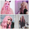 Netgo Womens Pink Wig Long Fluffy Curly Wavy Hair Wigs for Girl Heat Friendly Synthetic Cosplay Party Wigs