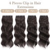 Nnzes Hair Extensions Clip in Hair Extensions 4PCS Thick Clip in Hairpieces Double Weft 20 Inch Long Wavy Synthetic Dark