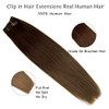 Clip in Human Hair Extensions Brown to Ash Brown Ombre Clip in Hair Extensions 7 Pieces 70G Double Weft Remy Clip in Rea