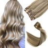 Clip in Hair Extensions Real Human Hair Ash Blonde Highlighted Blonde Remy Human Hair Clip in Extensions 18inch 7pcs 70G