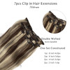 Clip in Hair Extensions Dark Brown with Blonde Highlights Real Human Hair Extensions for Women7 Pieces Weft Straight Cli