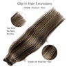 Hair Extensions Clip in Human Hair Dark Brown with Blonde Highlights Straight Human Hair Extensions Clip in Hair 7pcs Do
