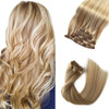 Clip in Hair Extensions Blonde Highlights Real Human Hair Clip ins 15 Inch Silky Straight Double Weft Remy Hair Extensio
