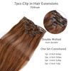 Remy Human Hair Clip in Extensions Chocolate Brown Mixed Auburn Hair Extensions Clip in Real Human Hair15 Inch 70G 7 Pcs