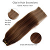 Remy Human Hair Clip in Extensions Chocolate Brown Mixed Auburn Hair Extensions Clip in Real Human Hair15 Inch 70G 7 Pcs