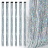 197 Inch Clip In Hair Tinsel Fairy Hair Tinsel Kit Clips Clip On Glitter Hair Tinsel Extensions Silver