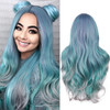 WIGER Long Wavy Rainbow Wigs Bluish Green Long Curly Hair Middle Part MultiColor Wigs Synthetic Mermaid Wig 28 Inch Heat