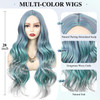 WIGER Long Wavy Rainbow Wigs Bluish Green Long Curly Hair Middle Part MultiColor Wigs Synthetic Mermaid Wig 28 Inch Heat