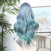 WIGER Long Wavy Rainbow Wigs Bluish Green Long Curly Hair Middle Part MultiColor Wigs Synthetic Mermaid Wig 28 Inch Heat