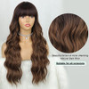 AISI QUEENS Ombre Brown Wig with Bangs Long Wavy Brown Wigs with Dark Root Ombre Synthetic Heat Resistant Wigs for Women