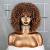 Xinran Brown Curly Afro Wig for Black WomenShort Kinky Curly Wig with BangsSynthetic Afro Full Hair Wig 14inchLight Brow