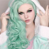 Kalisa Mint Green Lace Front Wig Long Wavy Blue Green Side Part Natural Hairline Wig Synthetic Curly Pre Plucked Wig Hea