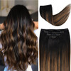 20 Hair Extensions Balayage Clip in Human Hair for Women Silky Straight Natural Black to Chestnut Brown Highlight Black