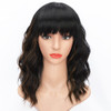 AISI HAIR Wavy Bob Wigs with Bangs for Women Black Mixed Brown Color Short Wavy Bob Curly Wig Synthetic Natural Looking