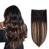 5 Pieces 20 Remy Clip in Hair Extensions Human Hair Natural Black to Chestnut Brown Highlight Ombre Silky Straight Short