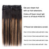 5 Pieces 20 Remy Clip in Hair Extensions Human Hair Natural Black to Chestnut Brown Highlight Ombre Silky Straight Short