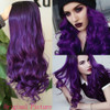 Fancy Hair Ombre Wig Bluish Light Blue Wigs Long Curly Wavy Hair Wigs 2 Tones Dark Roots Synthetic Teal Daily Party Cosp