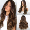 EMMOR Long Brown Lace Front Wig for Women 25 Inch Natural Hair Wavy Synthetic Wigs Middle Part Daily Hair Hand TiedLongl