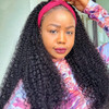 Eooma Curly Headband Wig Human Hair Wigs for Black Women 26 inch Briazilian Scarf Wig No Gel Glueless Remy Curly None La