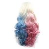 sylvia Ombre Platinum Blonde to Blue Pink Lace Front Wig Rainbow Colorful Synthetic Wigs 24 Inch Body Wave Half Hand Tie