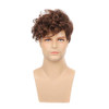 Kaneles Mens Brown Wig Short Curly Fluffy Synthetic Halloween Cosplay Hair Wig for Male Guy Brown
