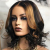 AimeileMiss Short Womens Ombre Wigs Synthetic Lace Front Medium Wavy BrownBlonde Highlights Color 3027 Natural hairline