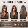 EMMOR Brown Wigs for WomenLong Layered Wigs with Curtain Bangs Heat Resistant Synthetic Fibre WigsBrown with Grey Highli