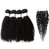 Mongolian Kinkys Curly Hair with Middle Part Closure Human Hair 4Bundles50gbundle with Lace Closure Mongolian Curly Weav