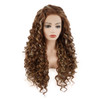 Meiyite Hair Curly Long 26inch Dark Brown and Blonde Mix Heavy Density Half Hand Tied Realistic Synthetic Lace Front Wig