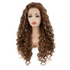 Meiyite Hair Curly Long 26inch Dark Brown and Blonde Mix Heavy Density Half Hand Tied Realistic Synthetic Lace Front Wig