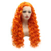 Meiyite Hair Curly Long 26inch Orange Half Hand Tied Heavy Density Synthetic Lace Front Wigs