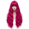 BERON 27 Inches Dark Pink Wig with Bangs Hot Pink Wig for Women Fluffy Wavy Heat Resistant Synthetic Wig Hot Pink