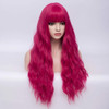 BERON 27 Inches Dark Pink Wig with Bangs Hot Pink Wig for Women Fluffy Wavy Heat Resistant Synthetic Wig Hot Pink