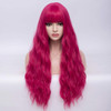 BERON 27 Inches Dark Pink Wig with Bangs Hot Pink Wig for Women Fluffy Wavy Heat Resistant Synthetic Wig Hot Pink