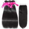 Subella Straight Hair 3 Bundles with Closure 14 16 1812 10A Unprocessed Brazilian Virgin Human Hair Bundles with Lace Cl